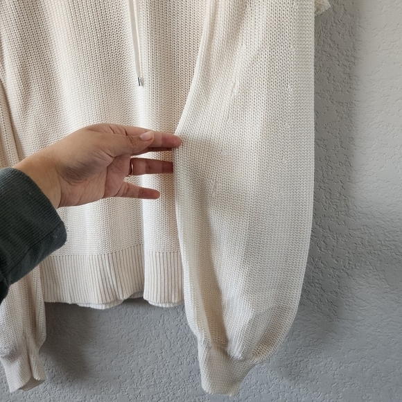 Lauren Ralph Lauren Open Knit Drop Shoulder Ivory Lace Up Sweater Neutral Cozy L - Picture 6 of 12